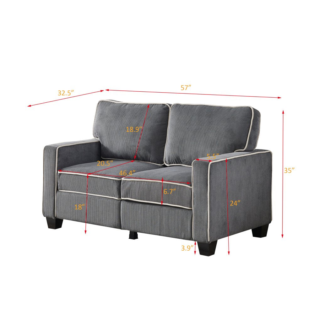 57 Inch 2 Seater Dark Gray Corduroy Loveseats with Storage Box & 6 Wood Legs