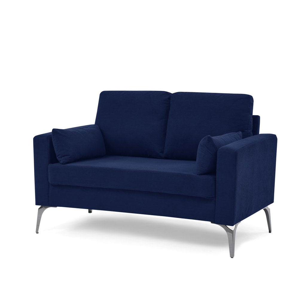 3-Seater Navy Corduroy Couch Set with Two Small Pillows
