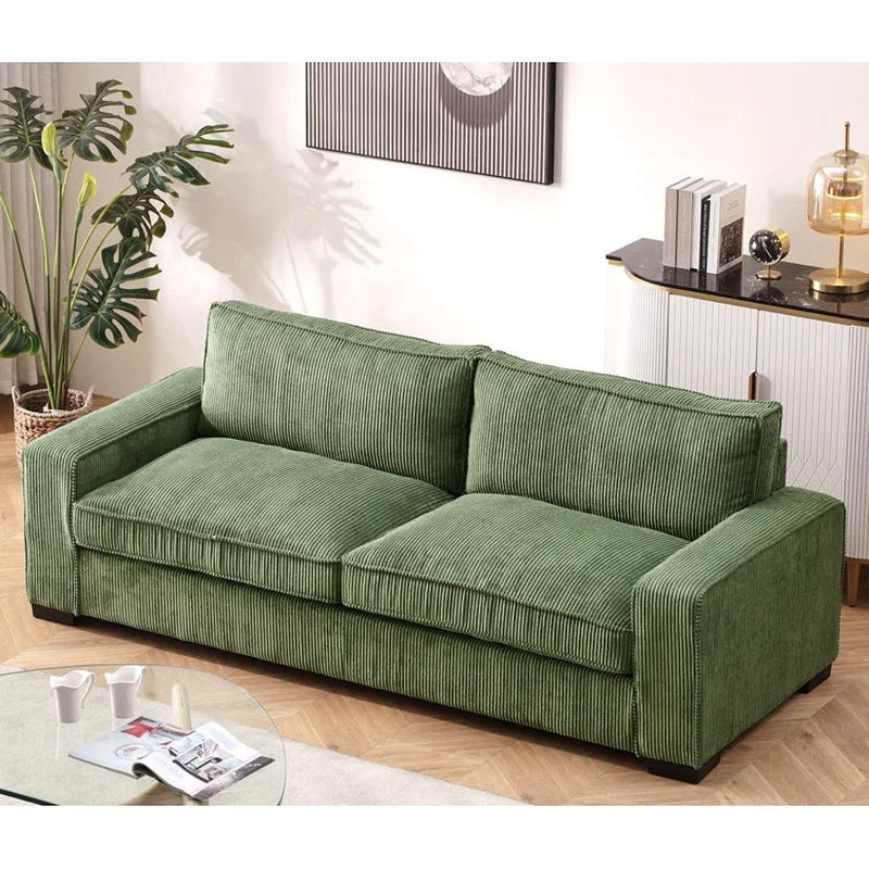 Luxe Green Corduroy Sofa with Sleek Design