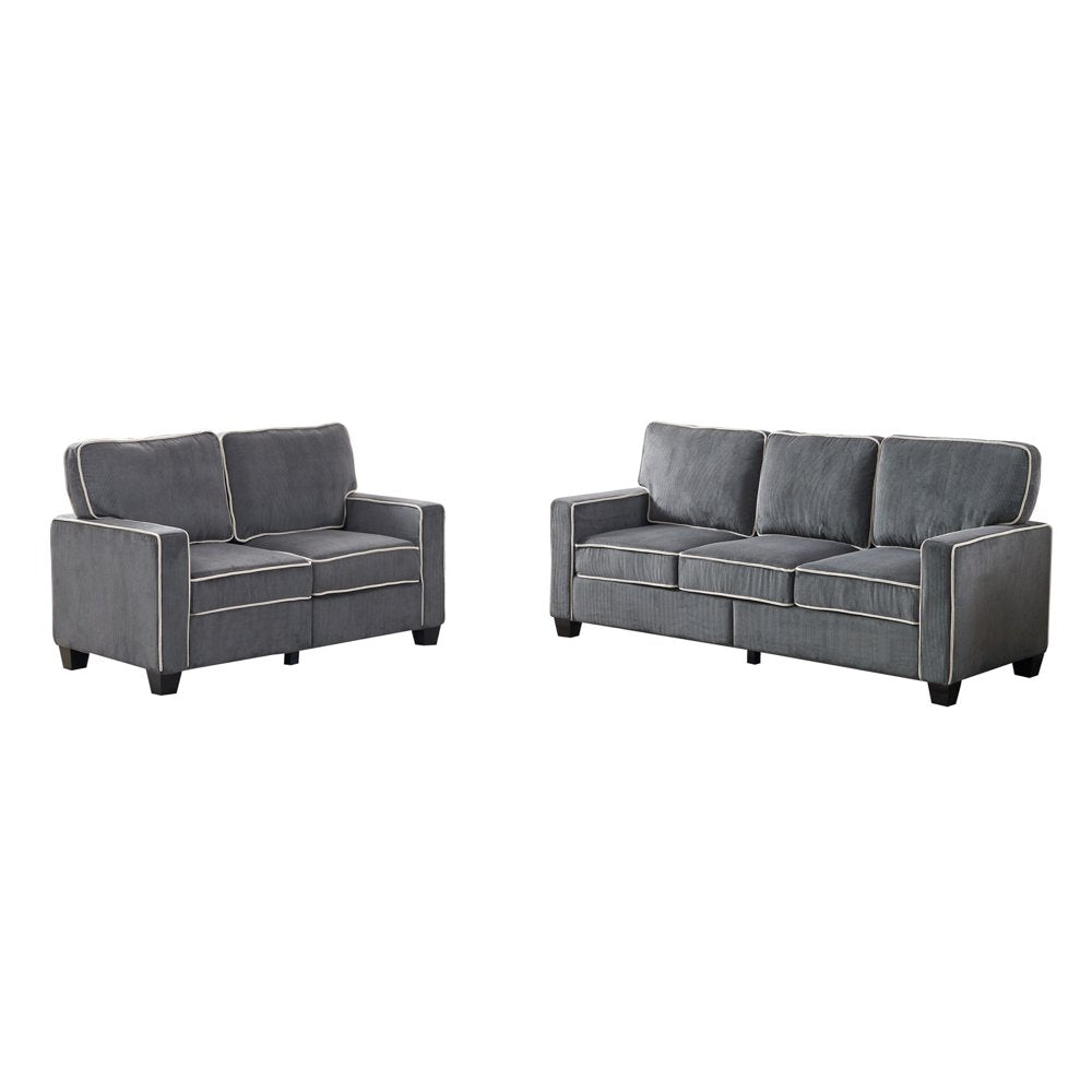 81"+57" 3-Seat Dark Grey Corduroy Couch Set, Padded Seat Cushions and Backrest