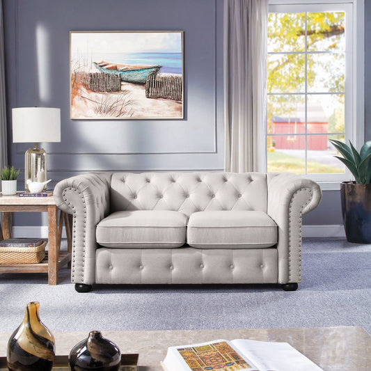 Aleksis Tufted Chesterfield Handmade Dark Grey Corduroy Loveseats