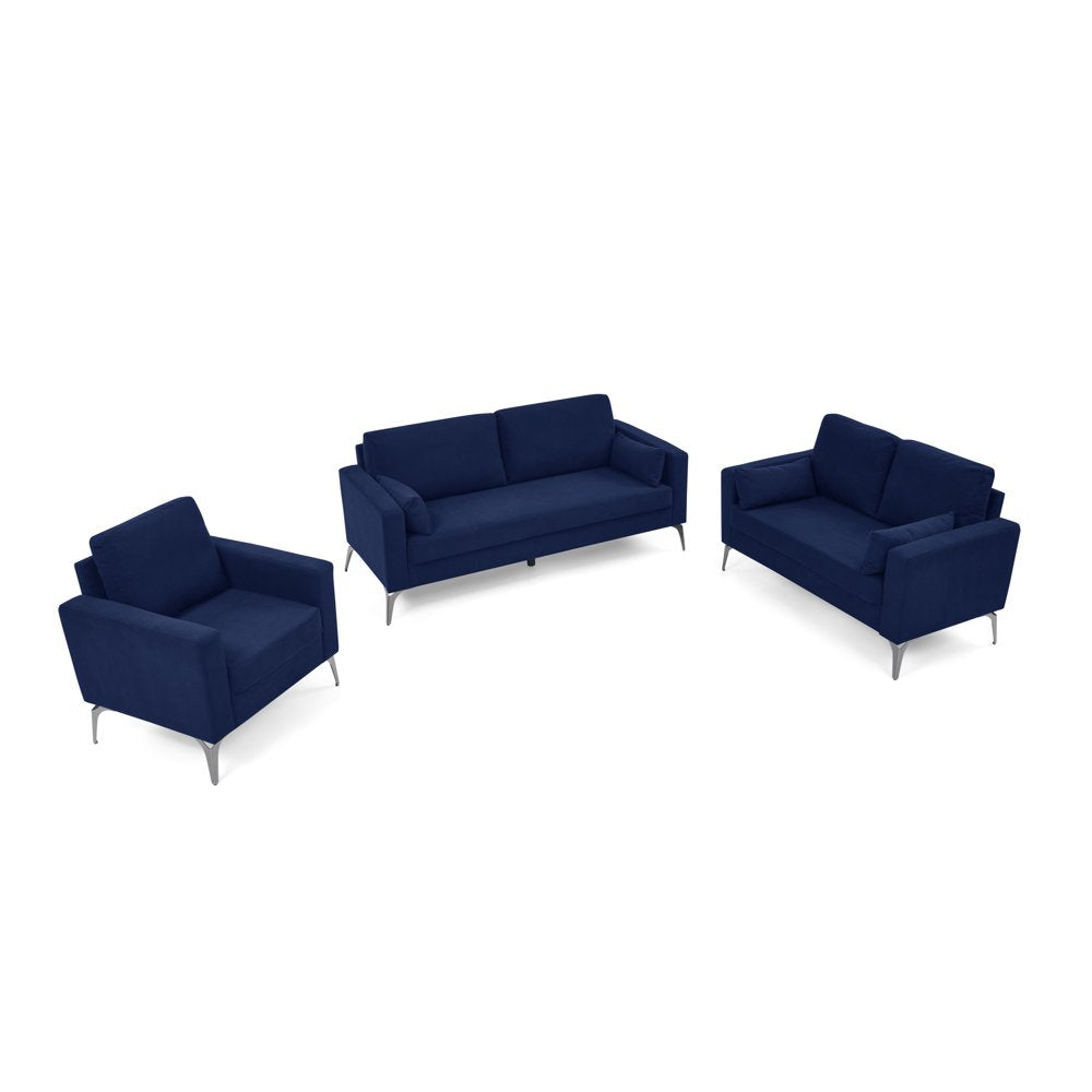 3-Seater Navy Corduroy Couch Set with Two Small Pillows