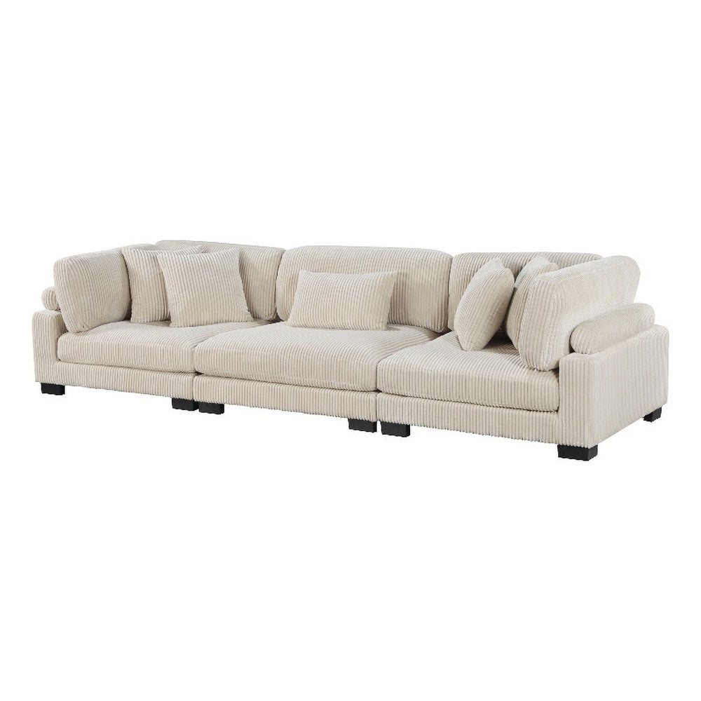 Traverse Upholstered Beige Corduroy Couch with Arm Rest