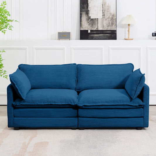 76.8" Modern 2 Seater Navy Corduroy Loveseats for Living Room