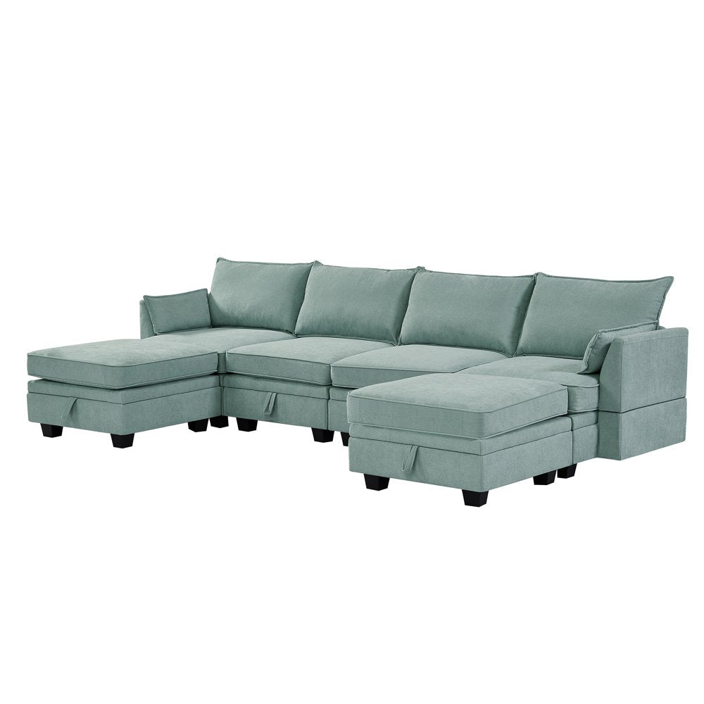 115" U/L Shaped, 6 Seat Convertible Oversized Corduroy Couch with Storage Seat