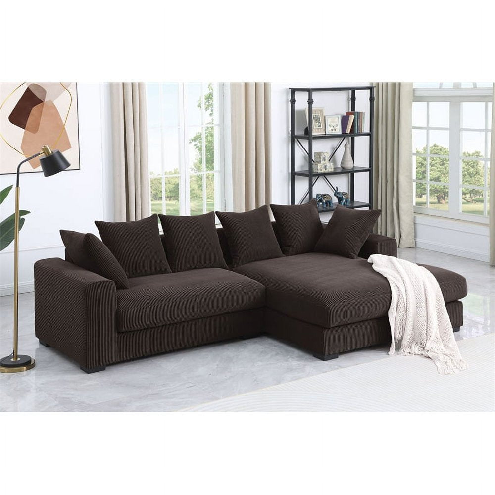 3-Piece Upholstered Brown Corduroy Sectional Couch with Chaise