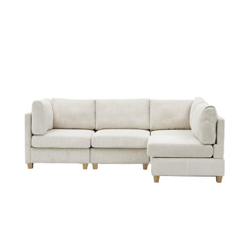 Modern L-Shaped 4-Seat Sofa Couch Convertible Sectional Corduroy Upholstered Sofa 126", Beige - Corduroy Sectional Couch