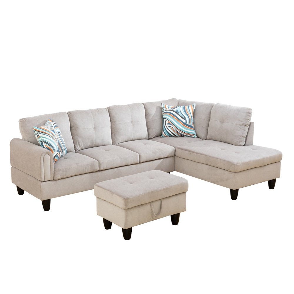 Beige Corduroy Couch Set for Living Room