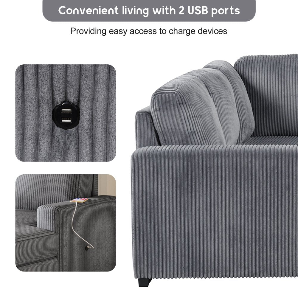 116.5×90.6" 6-Seater U-Shaped Oversized Corduroy Couch with Storage Ottoman