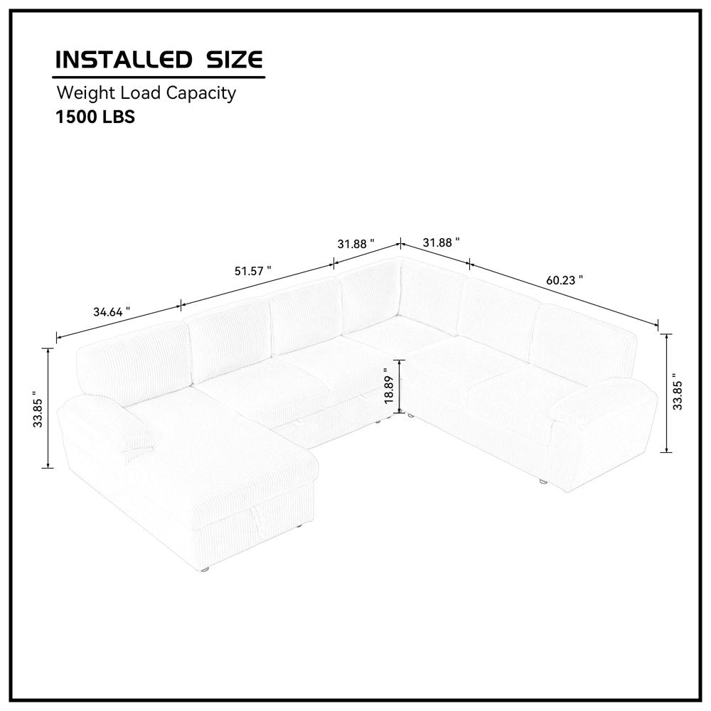 118" Modular L/U Shaped Oversized Corduroy Couch