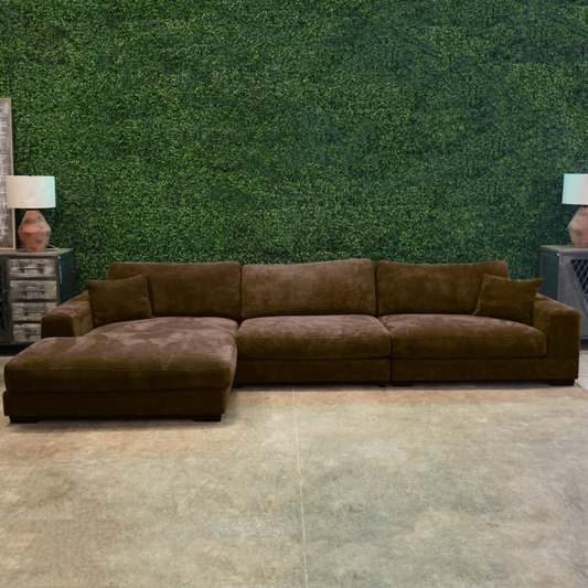 3-Piece Right-Facing  Brown Corduroy Sectional Couch