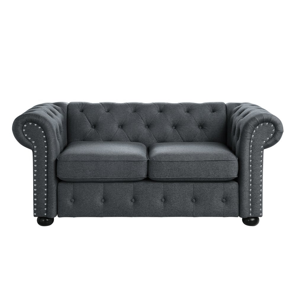 Aleksis Tufted Chesterfield Handmade Dark Grey Corduroy Loveseats