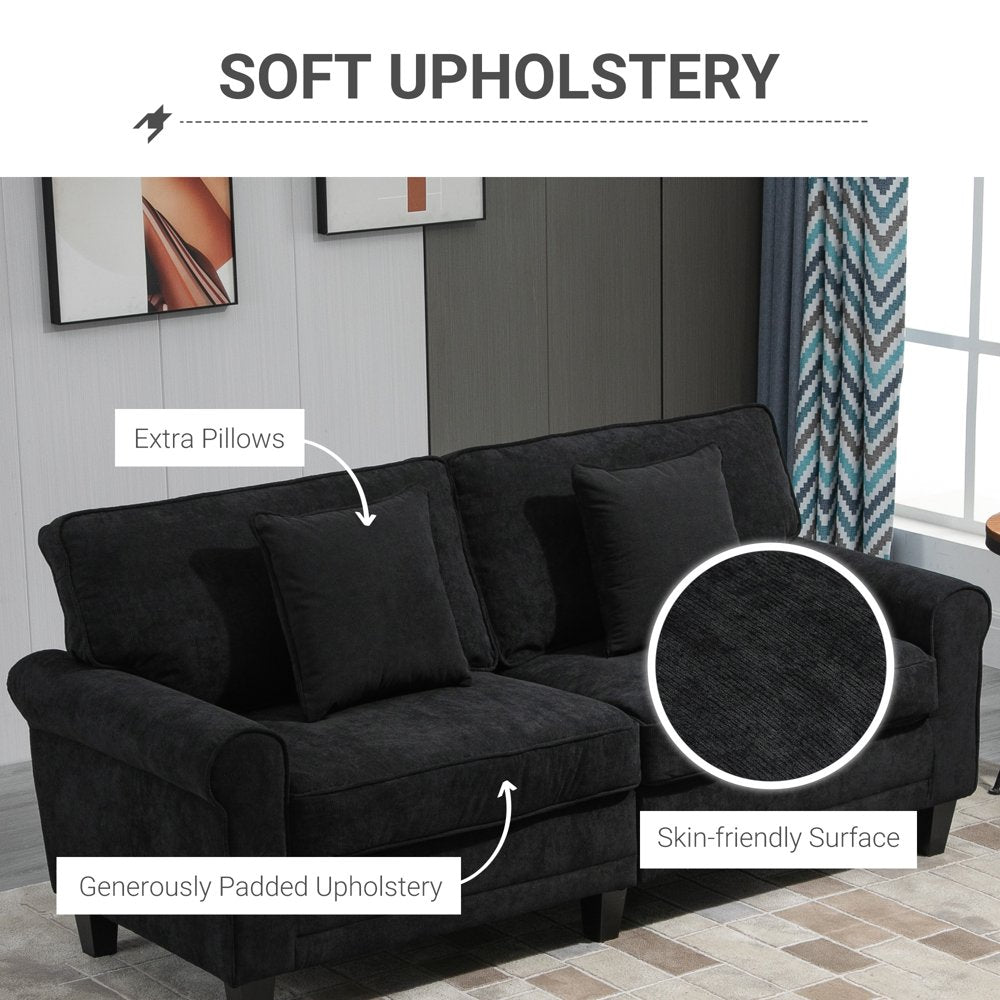3-Seater 78" Thick Padded Black Oversized Corduroy Couch with 2 Pillows