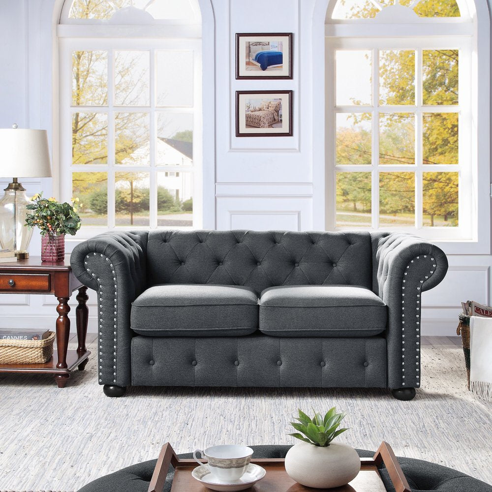 Aleksis Tufted Chesterfield Handmade Dark Grey Corduroy Loveseats