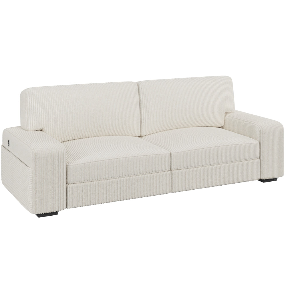 83.5'' W 2-Seater Modern Ivory Corduroy Couch Set with USB Charging Ports