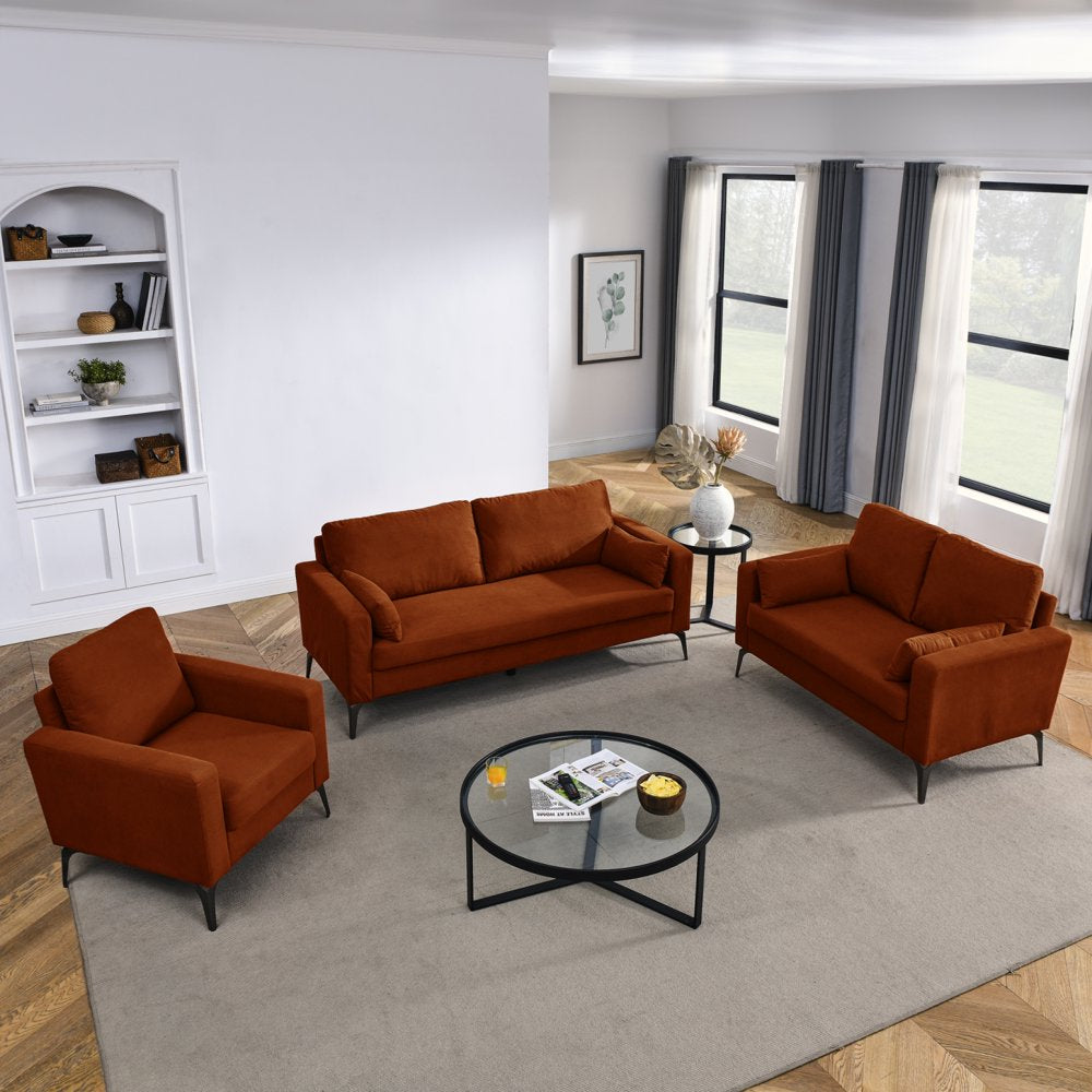 3-Seater Modern Minimalist Orange Corduroy Couch Set