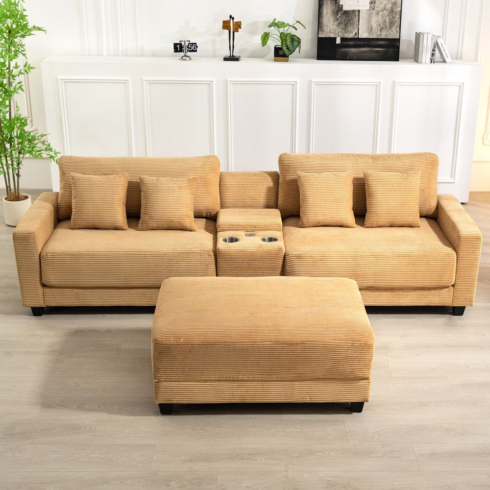 Modern U-Shape Oversized Corduroy Couch with 2 Ottoman