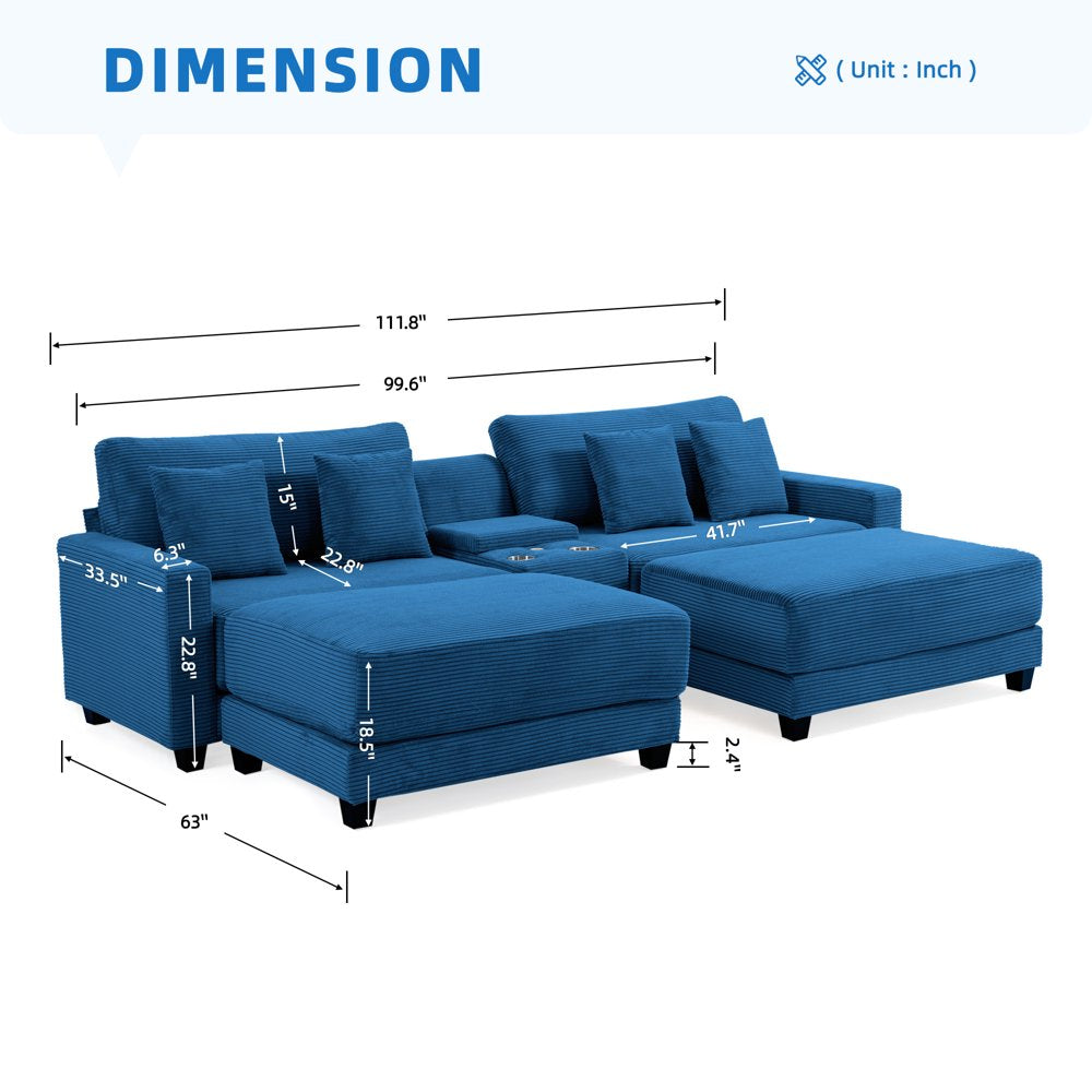 Modern U-Shape Oversized Corduroy Couch with 2 Ottoman