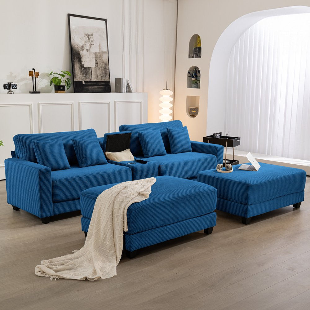 Modern U-Shape Oversized Corduroy Couch with 2 Ottoman