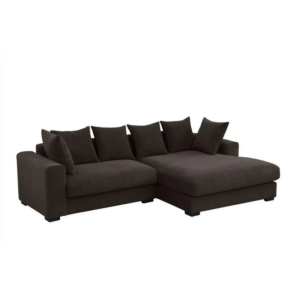 3-Piece Upholstered Brown Corduroy Sectional Couch with Chaise