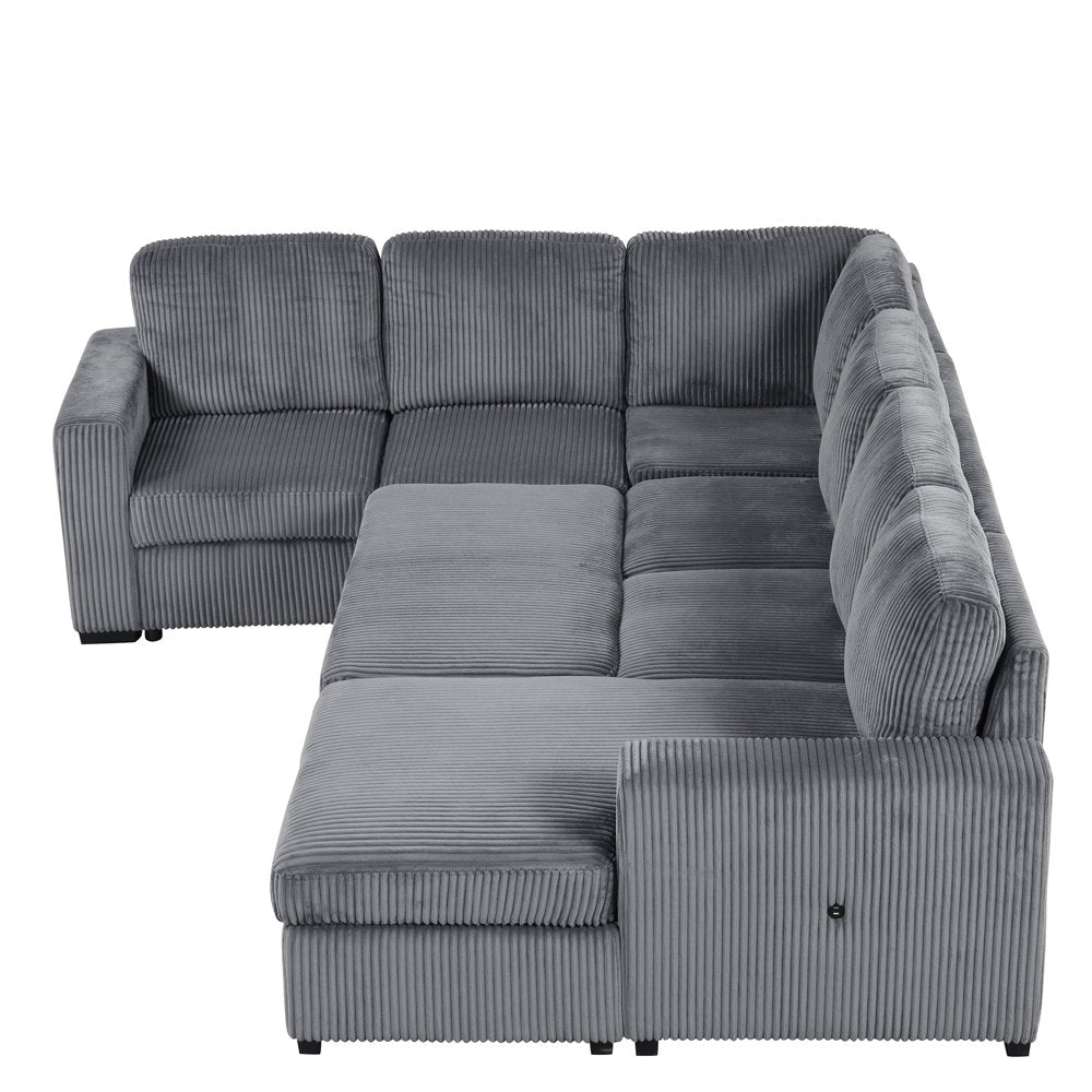 116.5"W U-Shaped Oversized Corduroy Couch with Storage Chaise Lounge