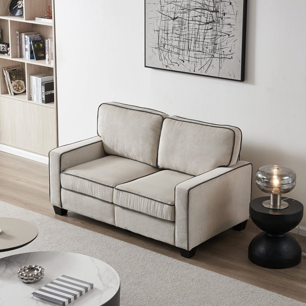 Accent 2-Seater Beige Corduroy Loveseats with Sturdy Frame & Solid Wood Legs