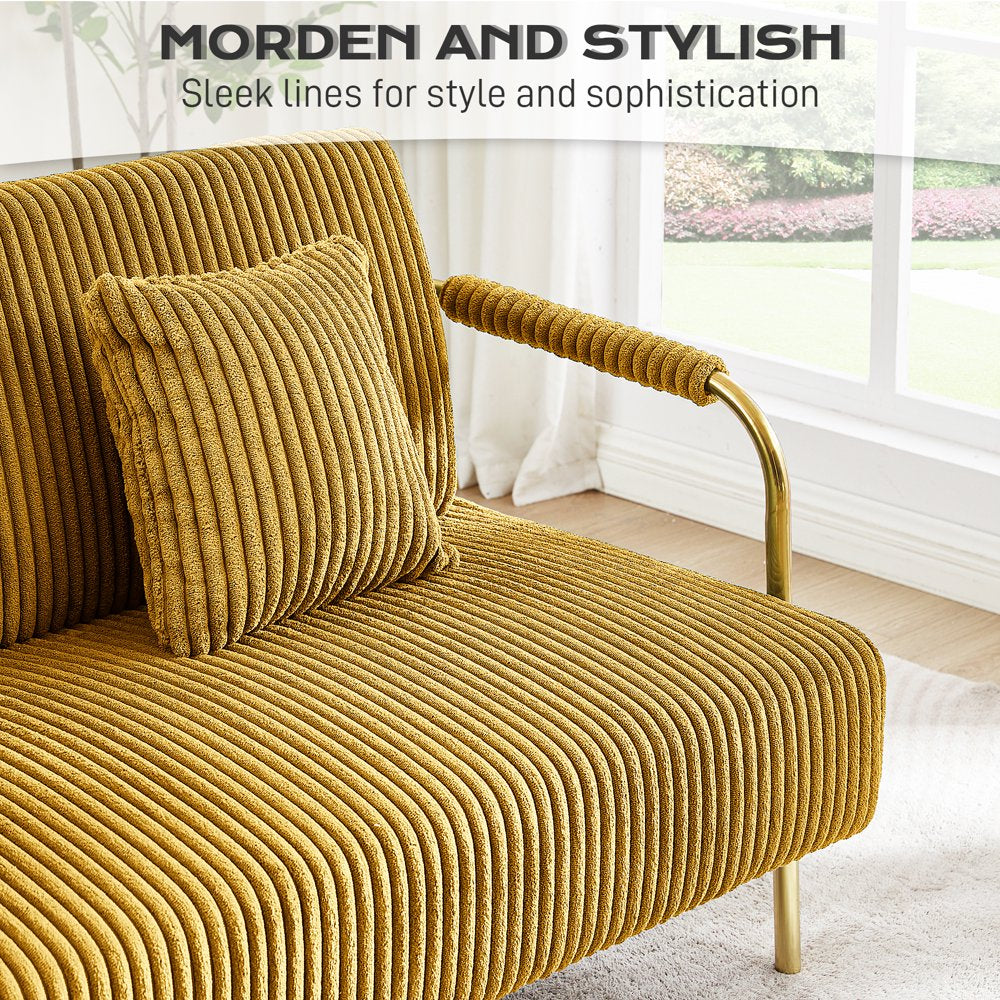 2-Seater Upholstered Modern Corduroy Loveseats with Gold Metal Legs & 2 Pillows