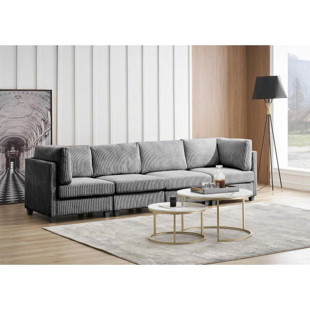 126" 4-Seat L-Shaped Grey Corduroy Sectional Couch with Chaise Lounge & Metal Legs