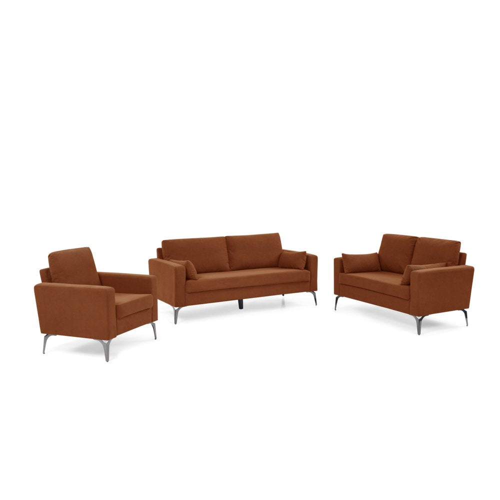 3-Seater Modern Minimalist Orange Corduroy Couch Set