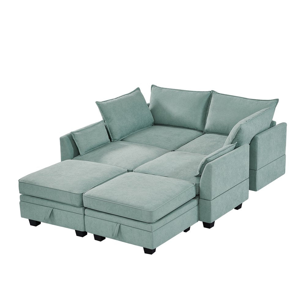115" U/L Shaped, 6 Seat Convertible Oversized Corduroy Couch with Storage Seat