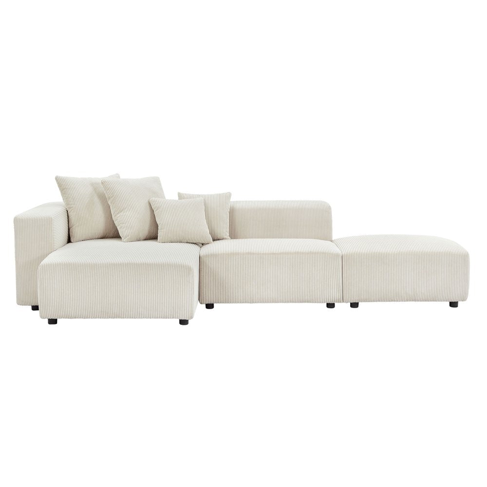 118" Modern L-Shaped Beige Corduroy Sectional Couch with Reversible Chaise