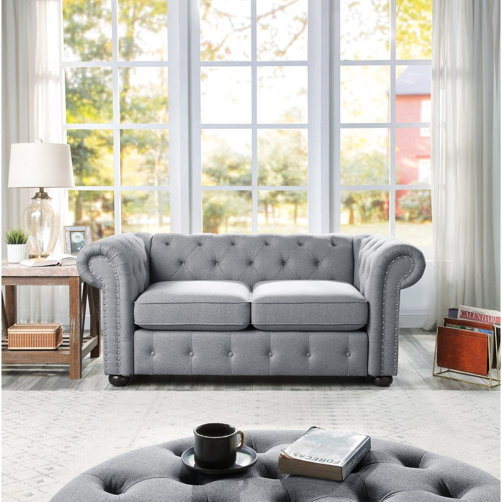 Aleksis Tufted Chesterfield Handmade Dark Grey Corduroy Loveseats