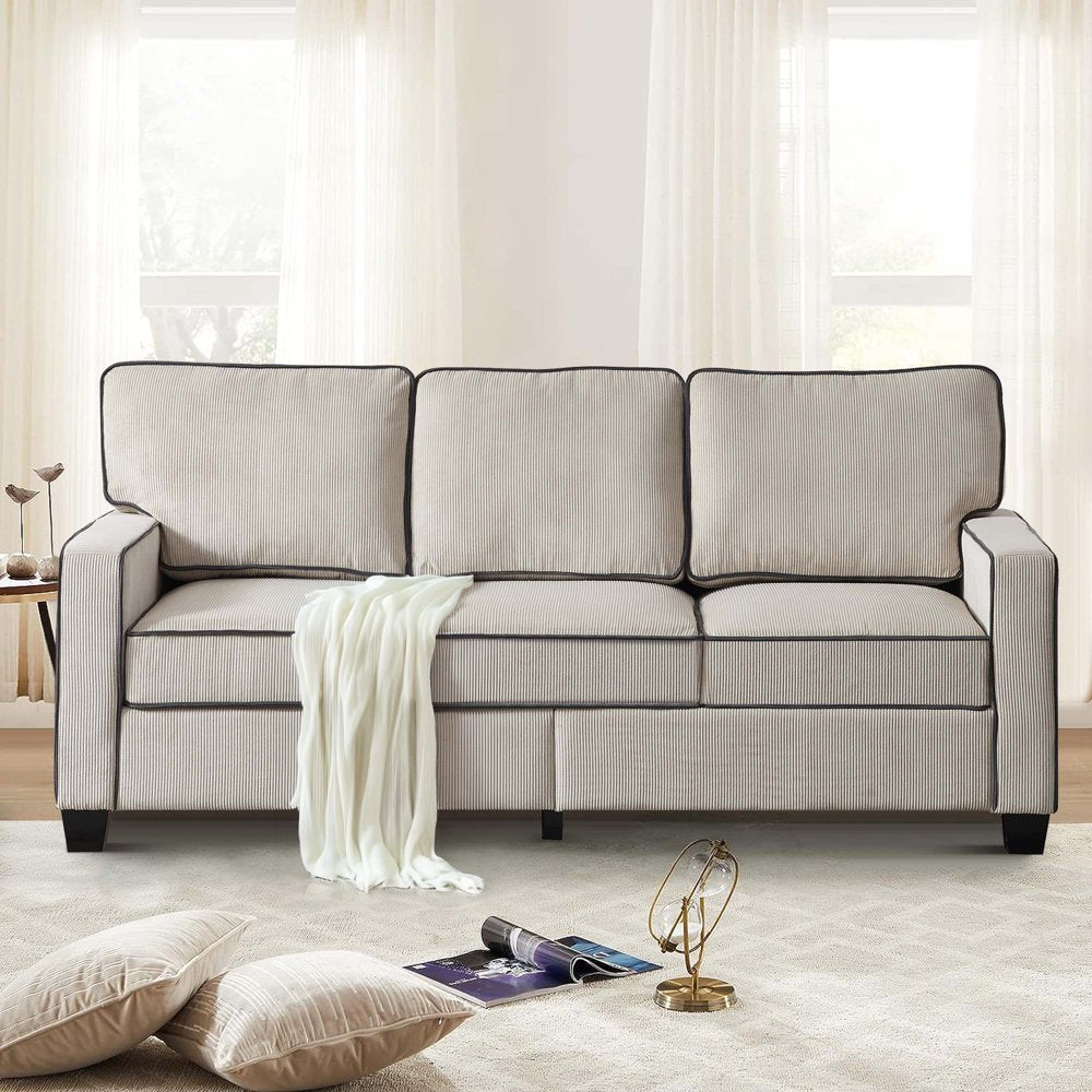 81" Wide Upholstered 3 Seater Beige Corduroy Loveseats with Storage