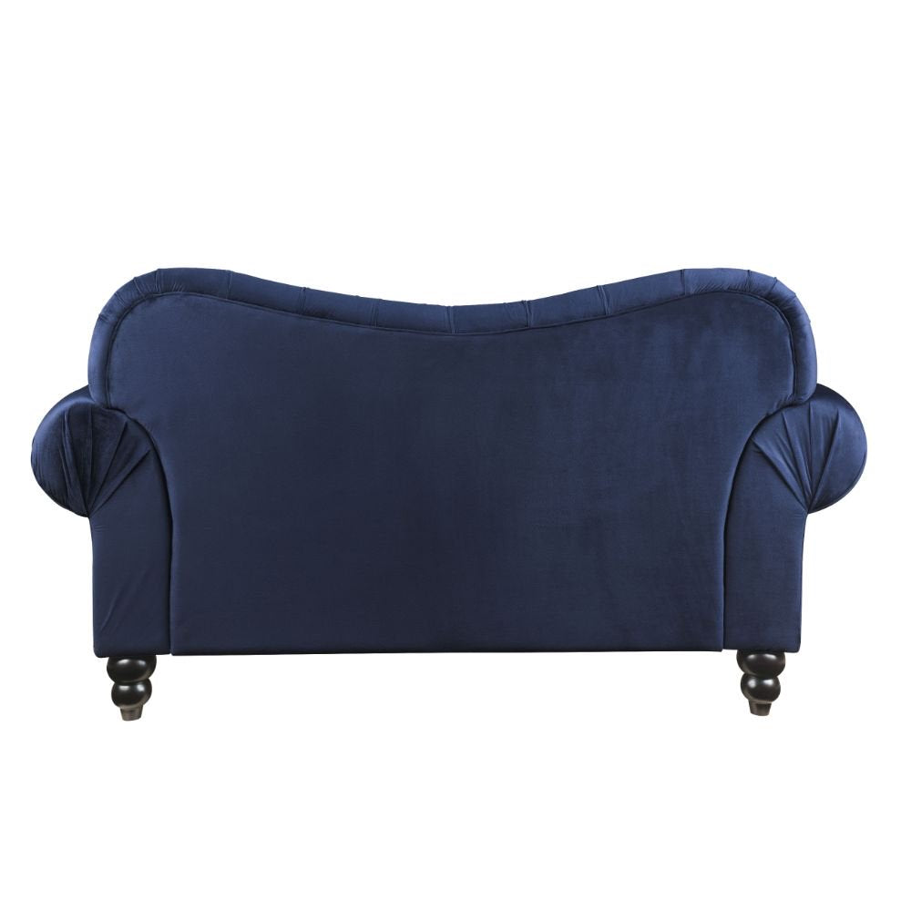 Button Tufted Dark Blue Corduroy Loveseats