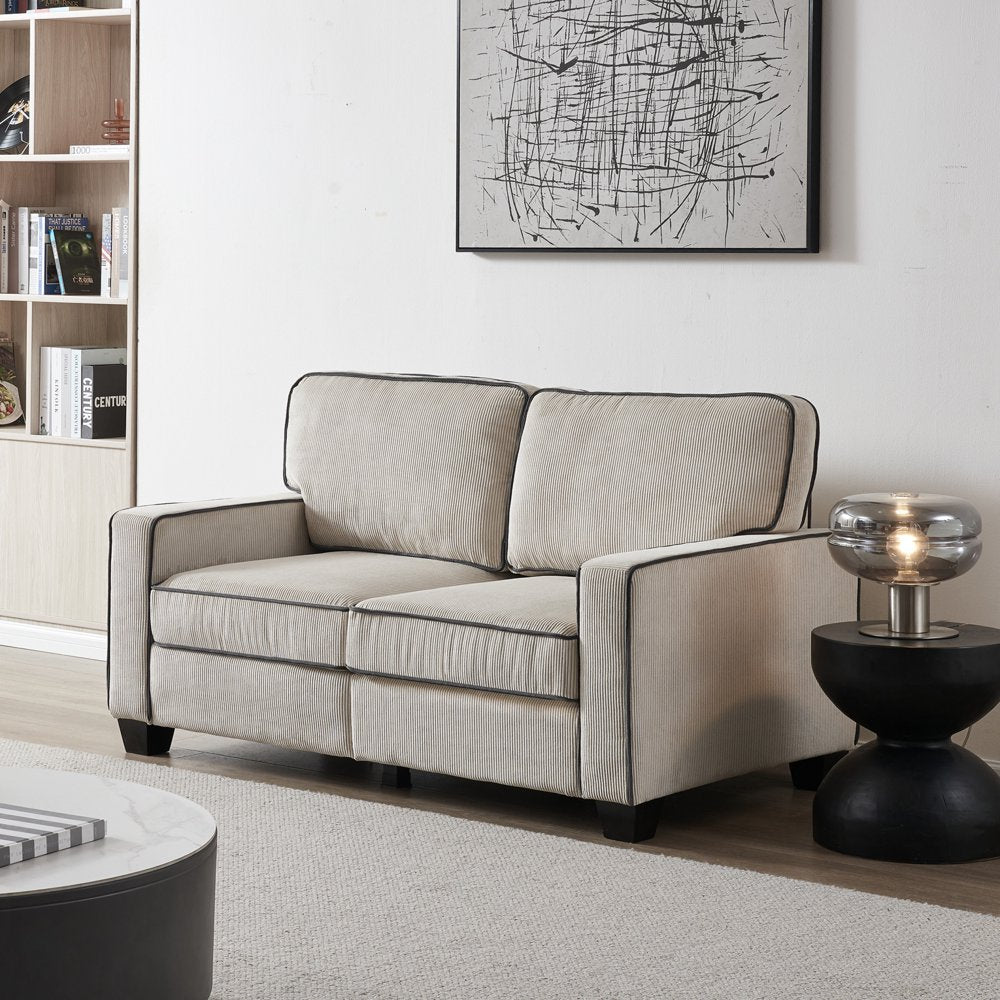 Accent 2-Seater Beige Corduroy Loveseats with Sturdy Frame & Solid Wood Legs