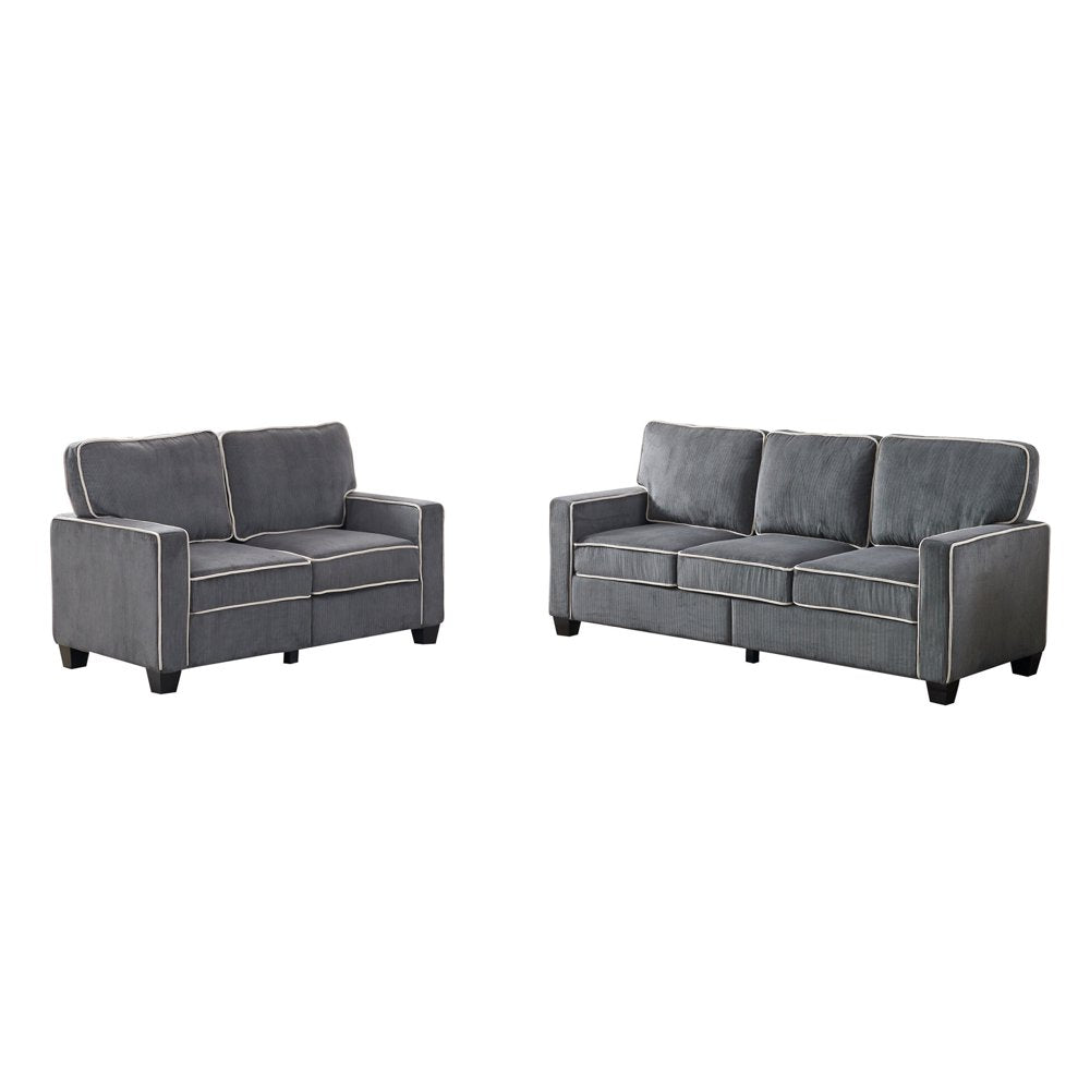 57 Inch 2 Seater Dark Gray Corduroy Loveseats with Storage Box & 6 Wood Legs