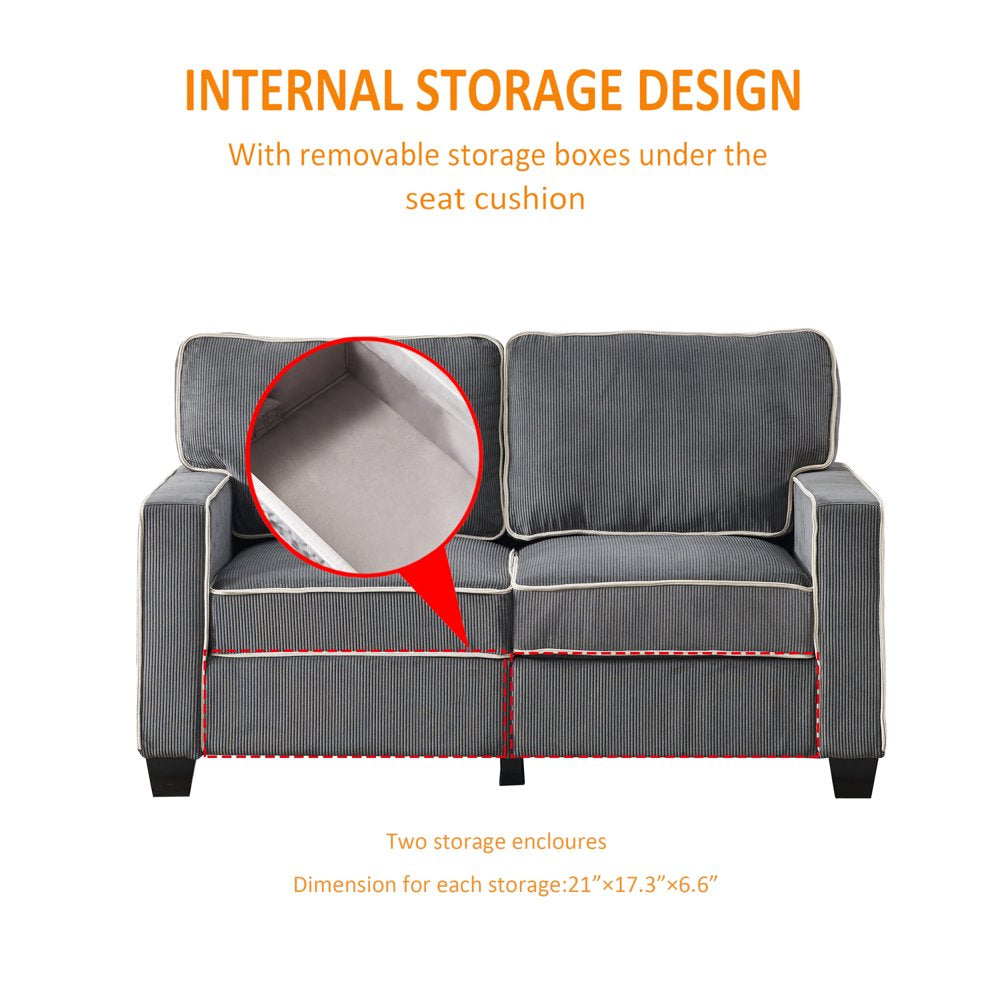 Dark Grey Corduroy Loveseats for Living Room with Storage