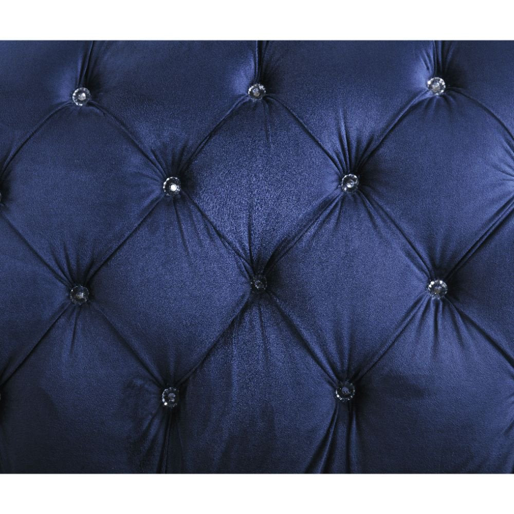 Button Tufted Dark Blue Corduroy Loveseats