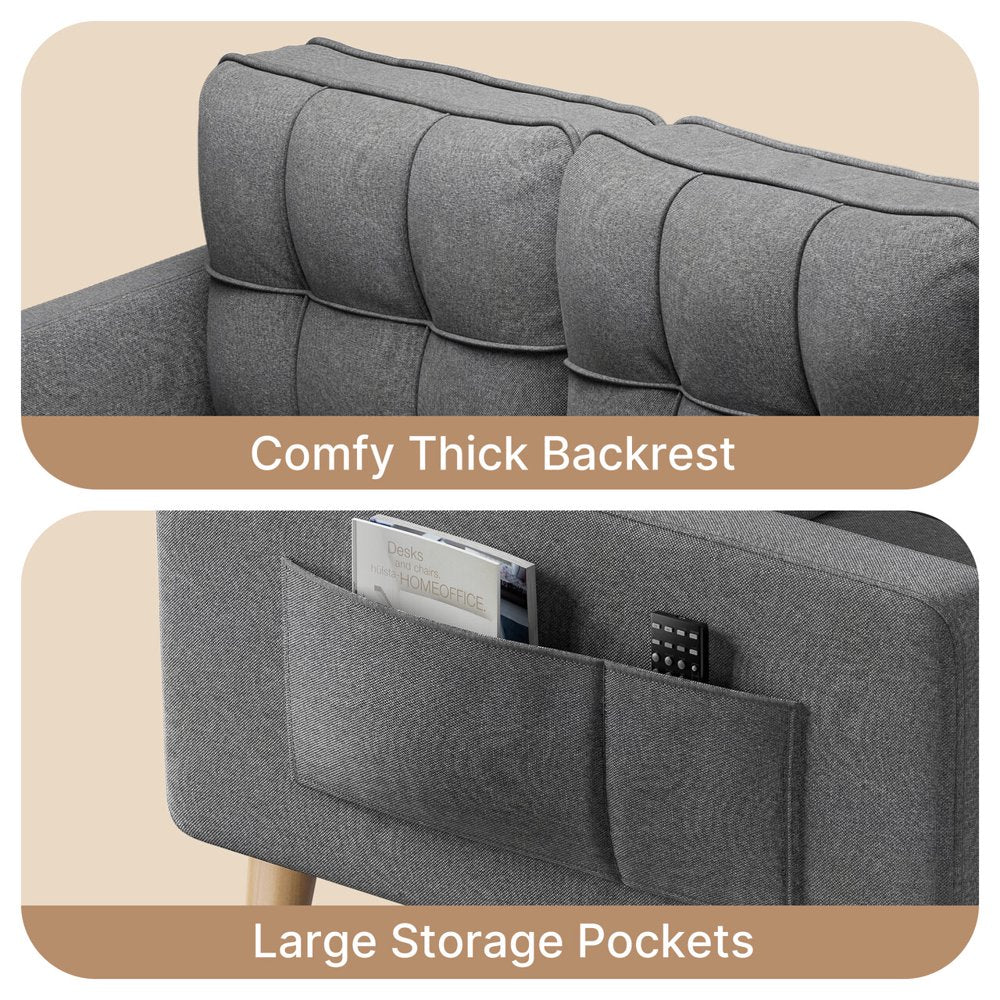 Gray Oversized Corduroy Couch with Large Storage Pockets