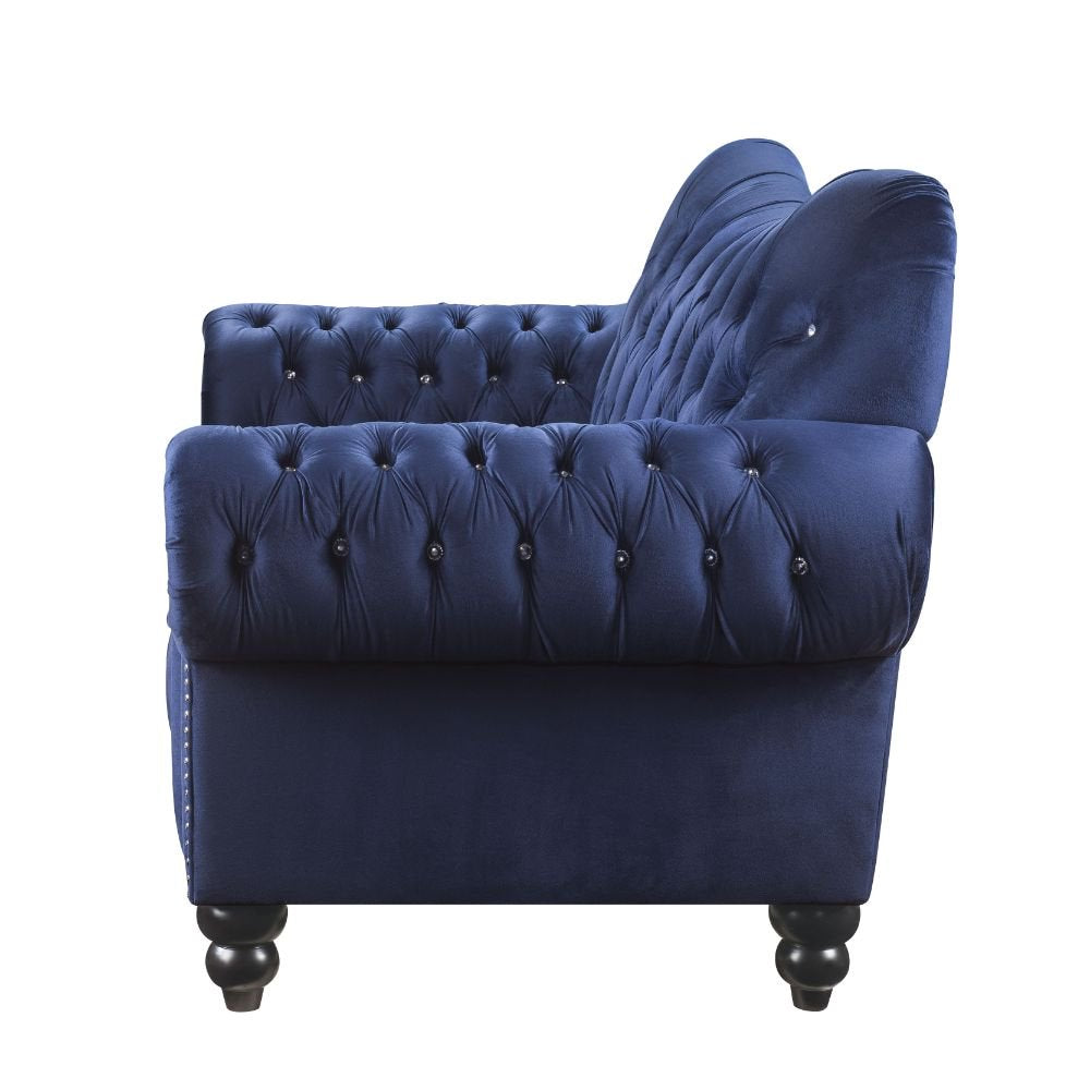 Button Tufted Dark Blue Corduroy Loveseats