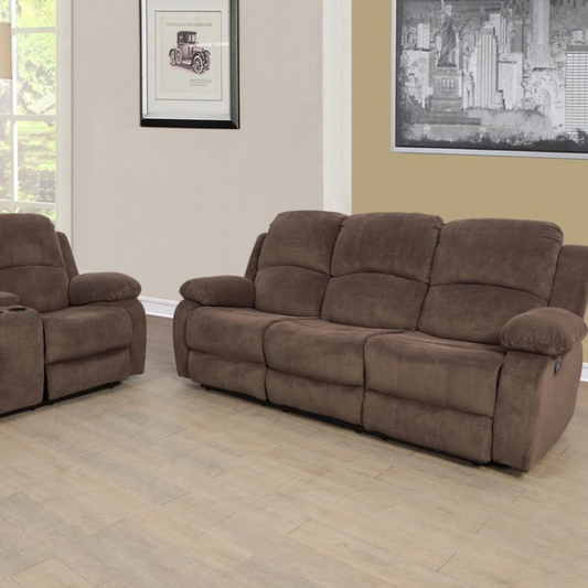 2 PCS  Recliner Brown Corduroy Loveseats with Drop down Table