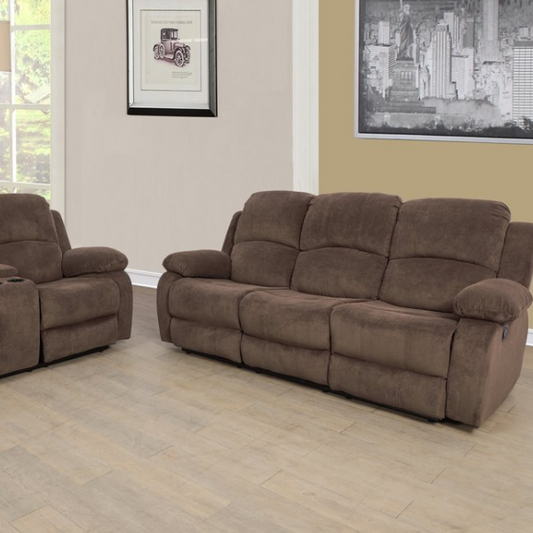 2 PCS Reclining Brown Corduroy Couch Loveseat with Drop down Table