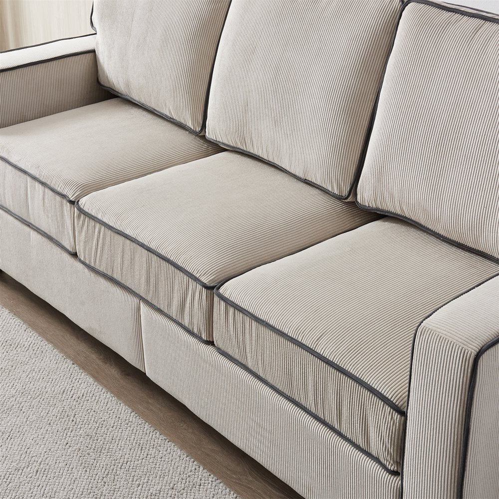 81" Wide Upholstered 3 Seater Beige Corduroy Loveseats with Storage