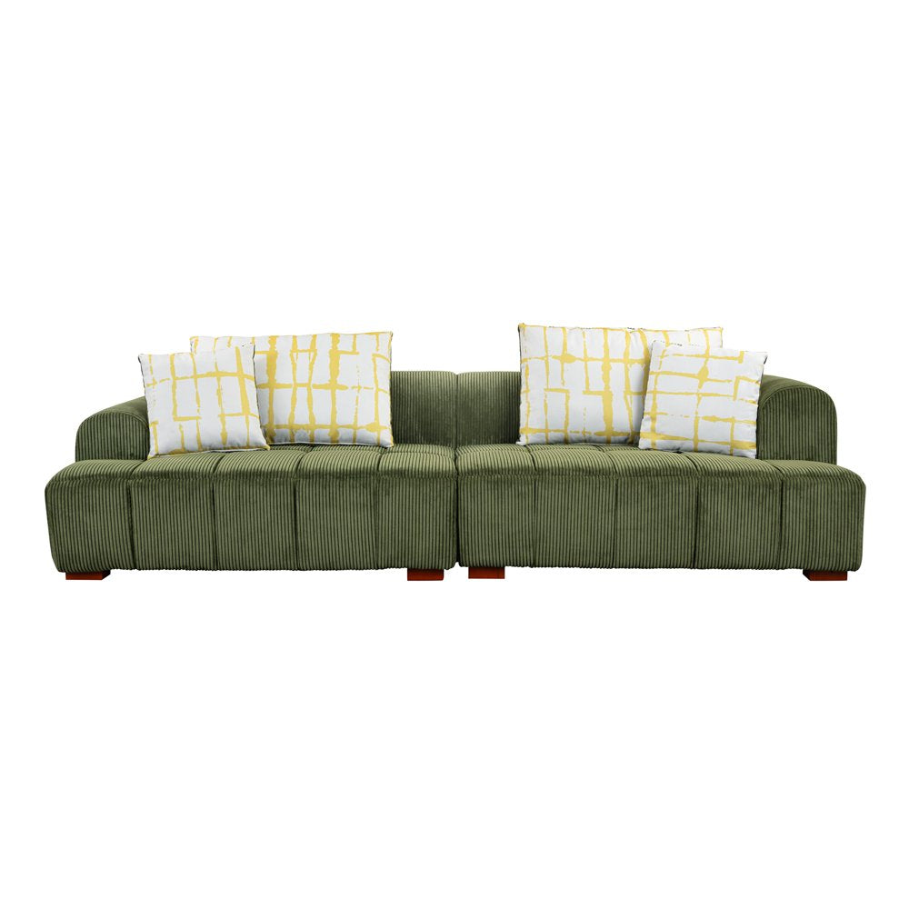 104" Oversized Green Corduroy Couch with 4 Pillows & Rubber Wood Legs