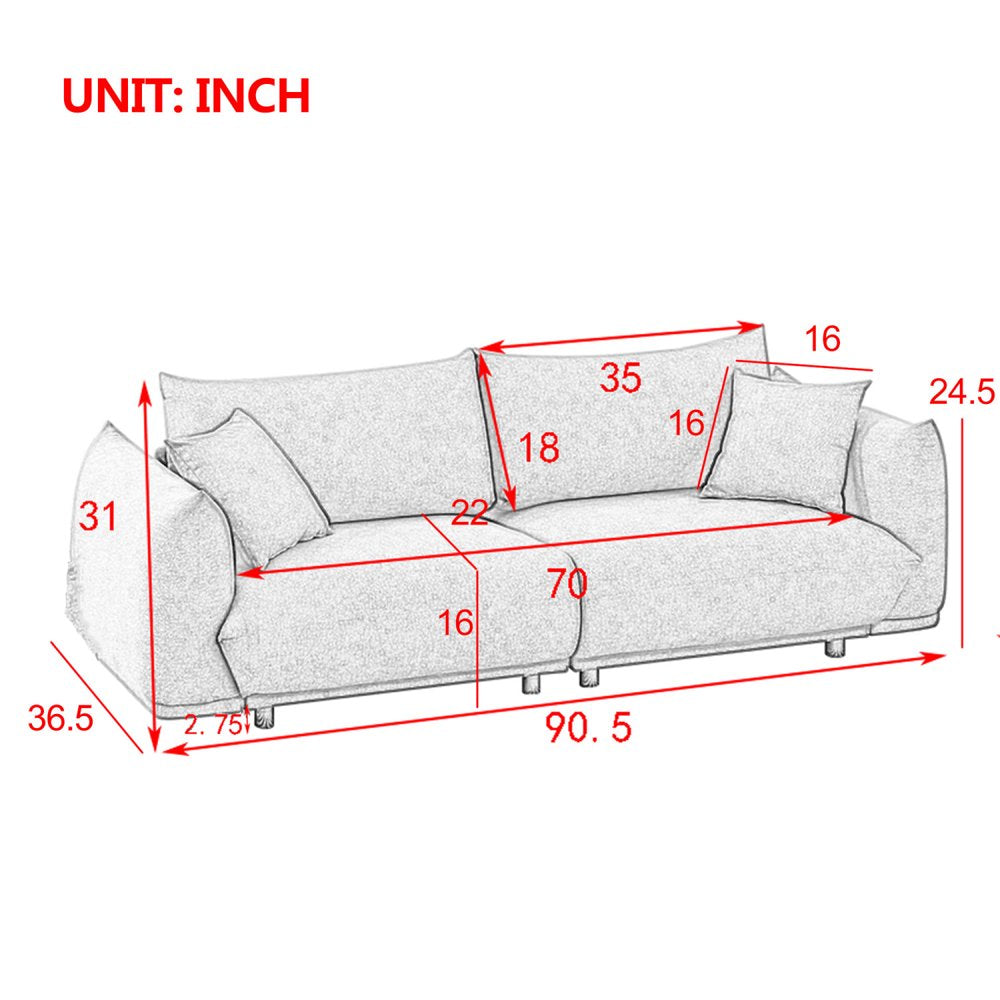 90.5" Large 3 Seat Elegant Oversized Corduroy Couch