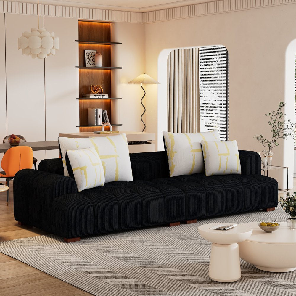 103.9" Modern 4-Seater Black Corduroy Couch Set with 4 Pillows