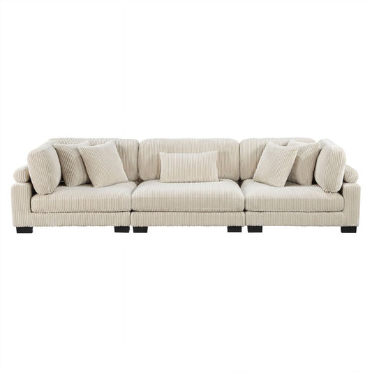 Traverse Upholstered Beige Corduroy Couch with Arm Rest