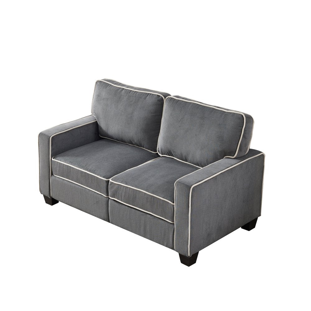 57 Inch 2 Seater Dark Gray Corduroy Loveseats with Storage Box & 6 Wood Legs