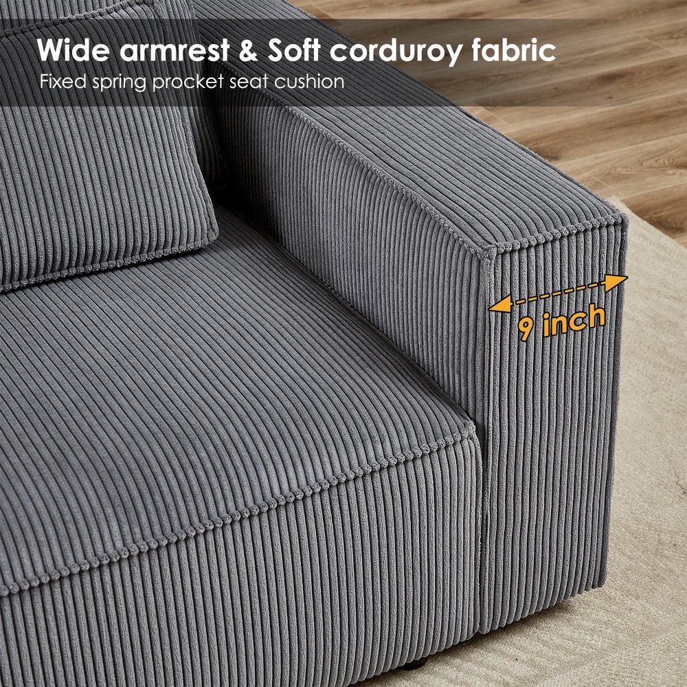 105.5" Modern Oversized Corduroy Couch with 9‘’ Wide Armrests & 28'' Deep Seat