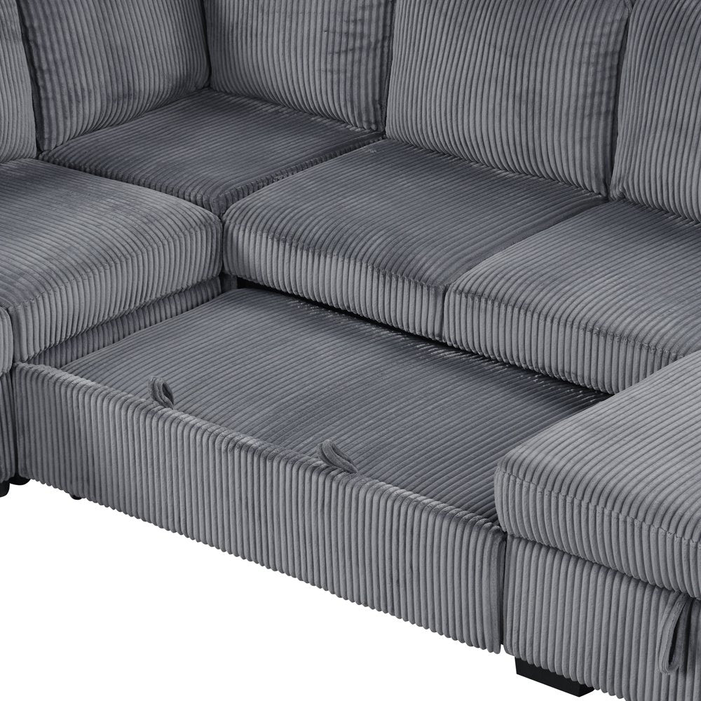 116.5"W U-Shaped Oversized Corduroy Couch with Storage Chaise Lounge